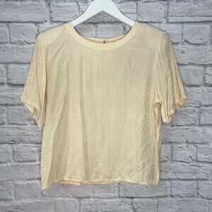 Vintage Silk Land Womens Blouse Size Petite M Beige Paisley Short Sleeve Keyhole